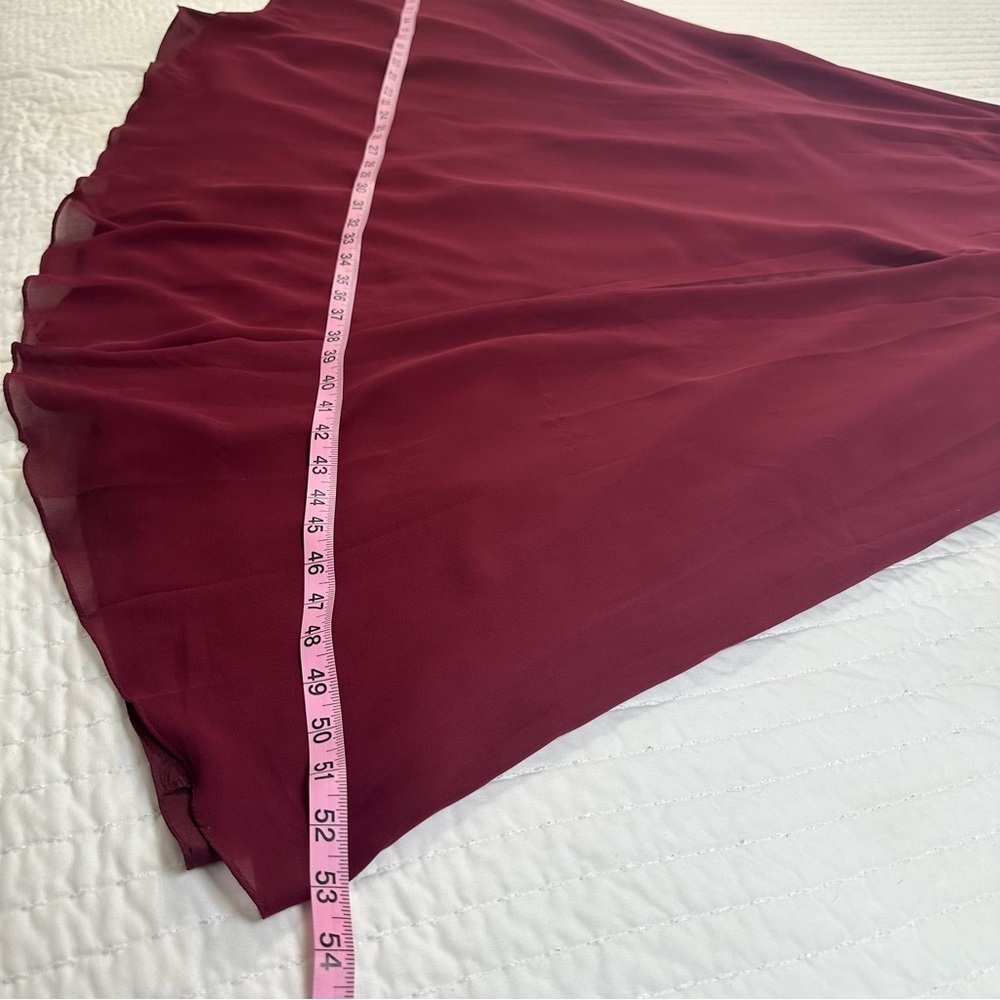 JJ HOUSE Floor Length Bridesmaid Gown in Burgundy With Slit And Low Back Size 0 - Picture 8 of 16